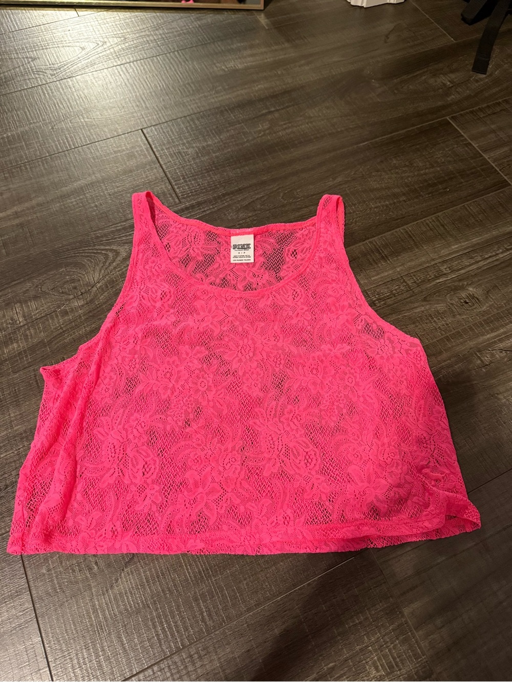 PINK Victoria's Secret Neon Pink Lace Crop Tank